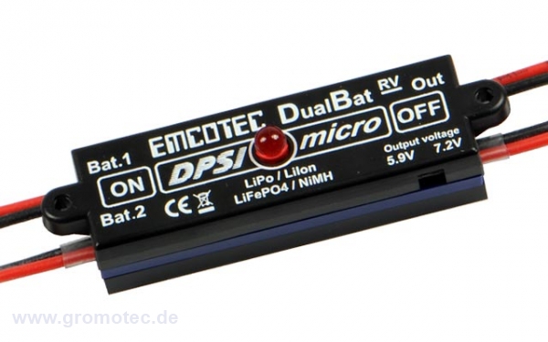DPSI Micro DualBat 5,9V/7,2V Akkuweiche, 2x XT60 - 2 x JR